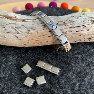 Vtg Zoppini Stainless Steel Italian Charm Bracelet 18 links 7 Charms 6 Extra